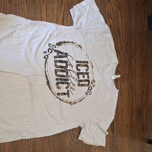 White Graphic T-Shirt with Leopard Print Design